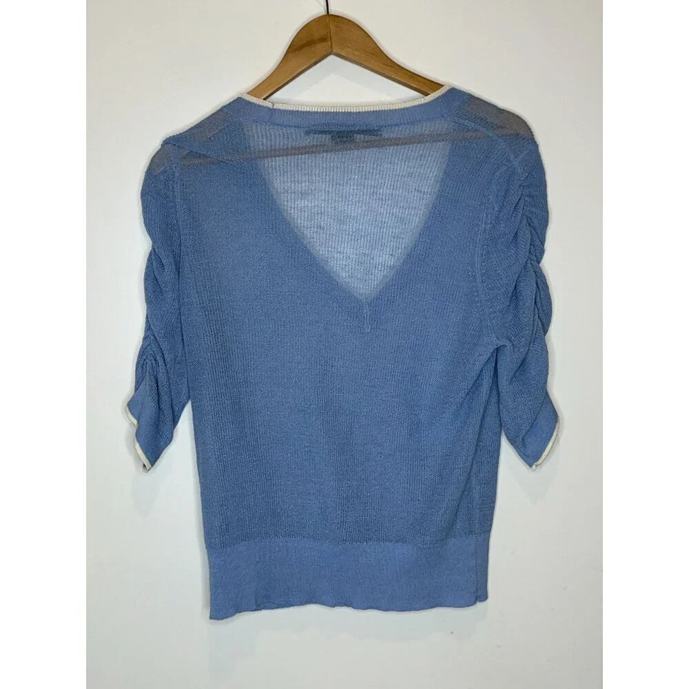 VERONICA BEARD Saville  V- Neck Sheer linen Sweater Women Size M Medium